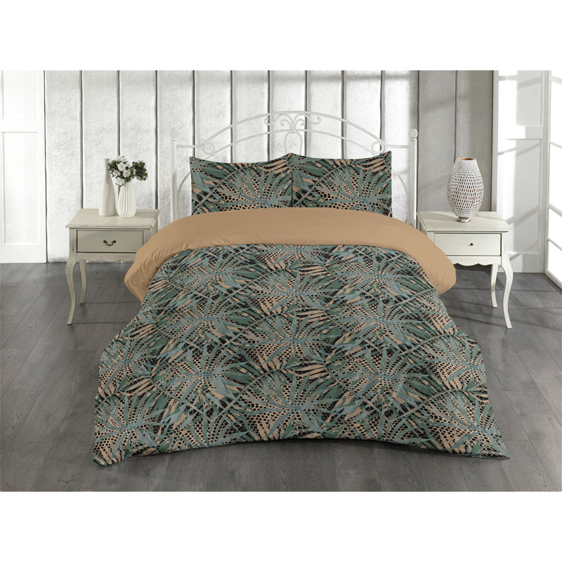 Ambesonne Greenery Leaves Duvet Cover Set Palm Leaf Pattern Camel Peacock Green Black Wayfair